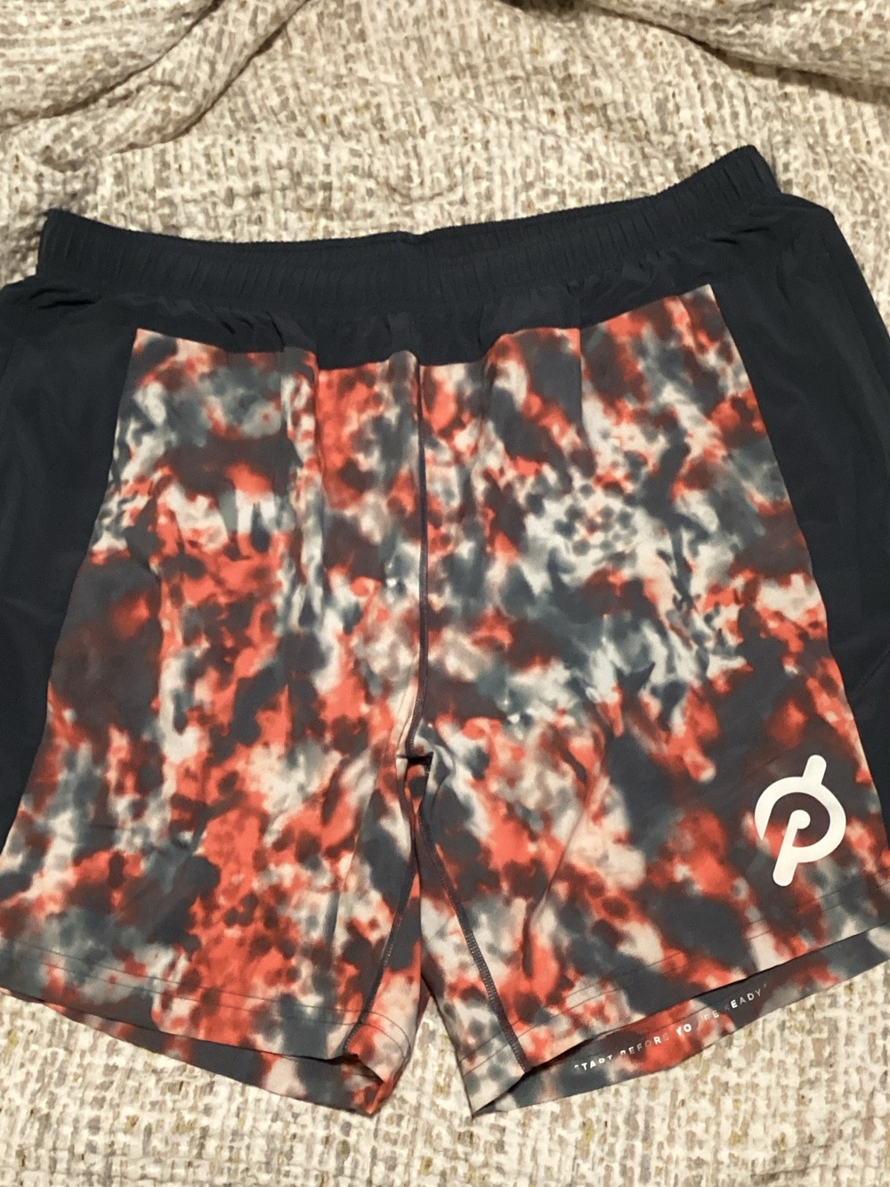 Peloton Men's Tie-Dye Performance Athletic Shorts in Black, Red & Gray